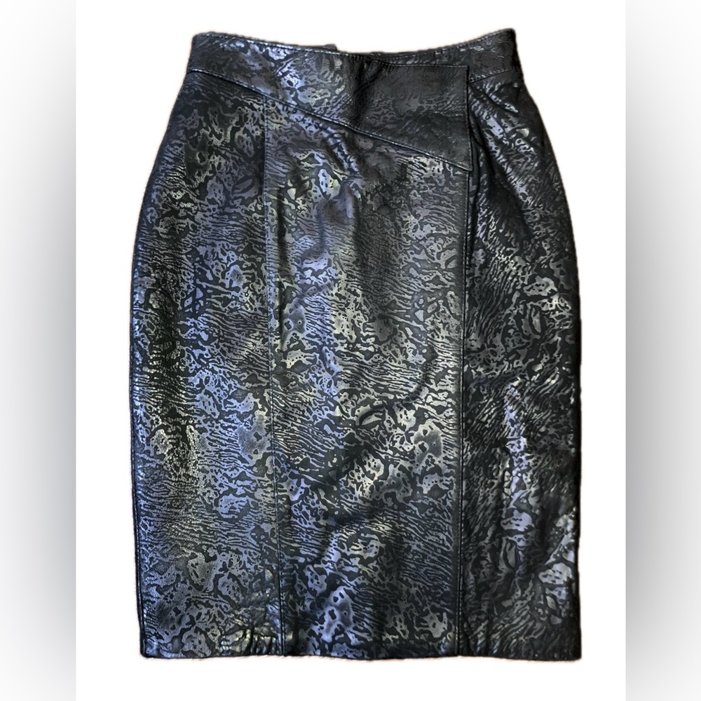 Vintage '80s Primadonna Black Embossed Leather Pencil Animal Print XS